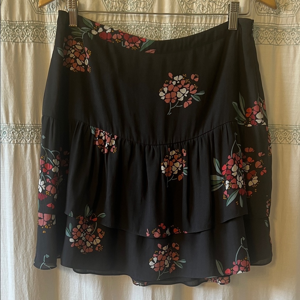 LOFT Black Skirt with Floral Design